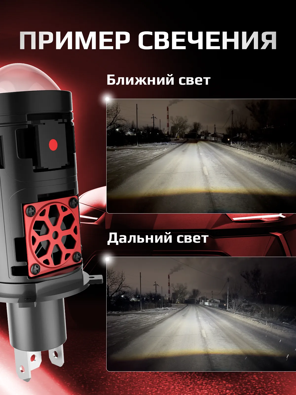 Светодиодная лампа-линза M02P 6300K H4/H19